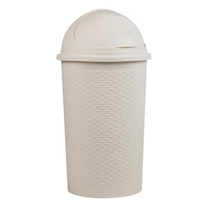 14.53 Gal. Ivory Roll-Top Kitchen Garbage Can, Trash Can with Lid Wicker Design Plastic 16 in. L x 16 in. W x 31.5 in. H