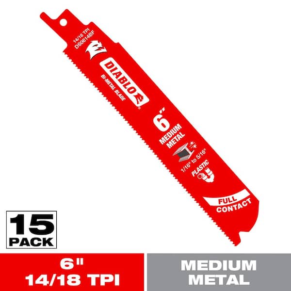 6 in. 14/18 TPI Bi-Metal Reciprocating Saw Blades for Medium Metal (5-Pack)