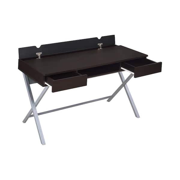 Coaster Home Furnishings Olsen 47.25 in. Rectangular Cappuccino and Silver 2-Drawer Connect-it Writing Desk with Lift Top