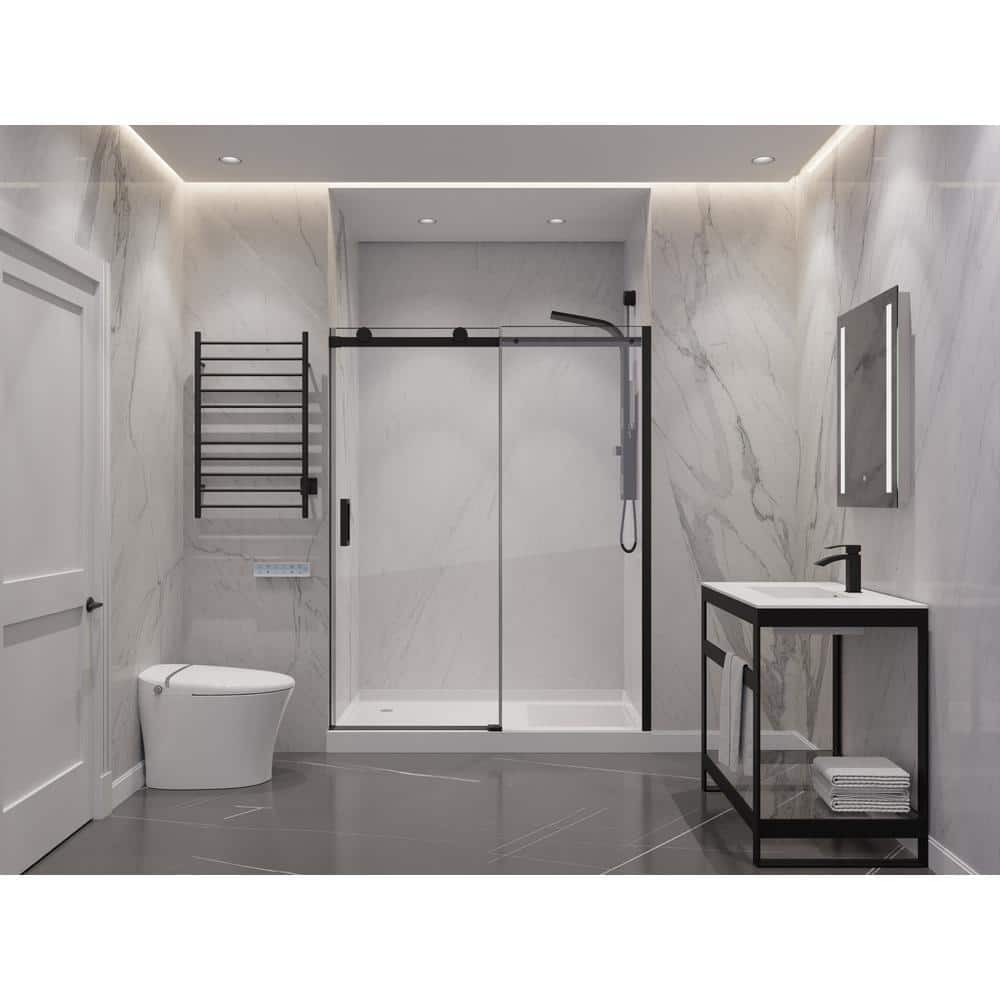 Rhodes Matte Black Frameless Sliding Shower Door with Handle