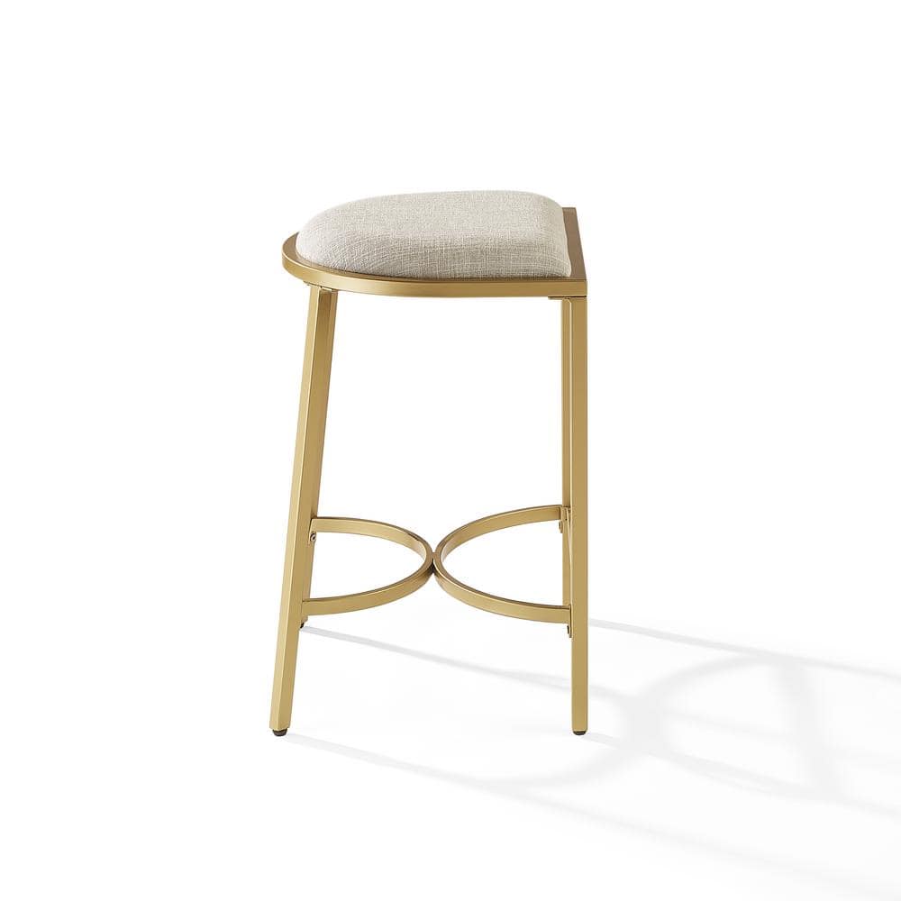 Ellery Backless Half-Round Oatmeal Cushioned Counter Stool Set in Gold