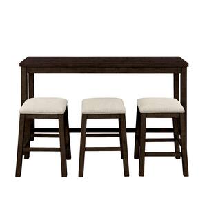 Drebie 4-Piece Rectangular Wood Top Brown Counter Height Table Set with Socket and Fabric Padded Stools