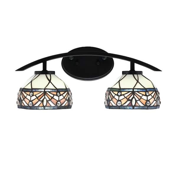 Unbranded Siena 18.25 in. 2-Light Vanity Light Matte Black with Royal Merlot Art Glass Shades