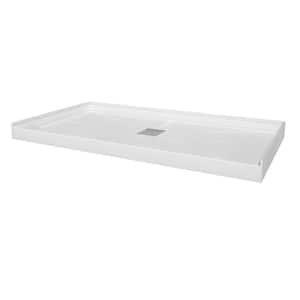 60 in. L x 32 in. W Single Threshold Alcove Shower Pan Base with Center Drain in White