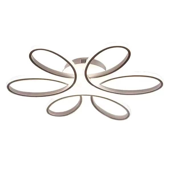 OUKANING 22.83 in. Modern White Flower-Shaped Integrated LED Flush Mount Ceiling Light with Acrylic Shade for Living Room Bedroom