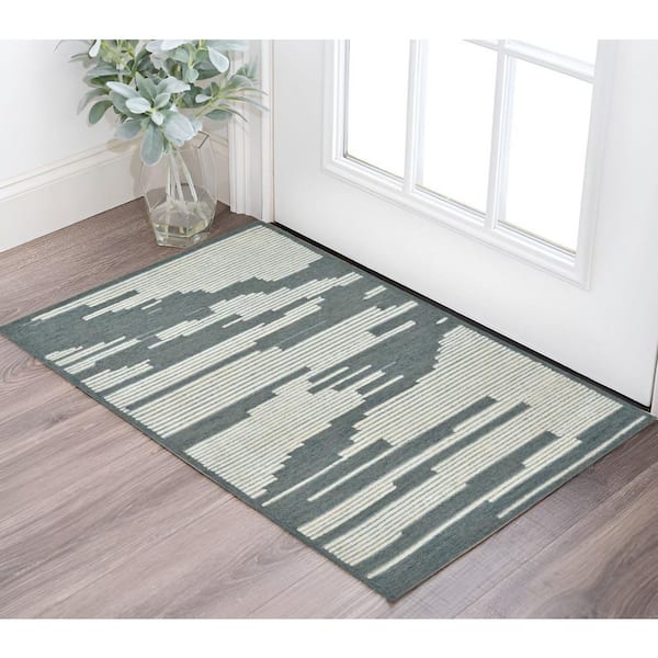 2 ft. x 3 ft. Blue And Ivory Wool Abstract Hand Hooked Area Rug