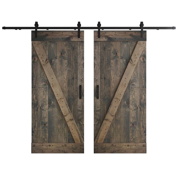 COAST SEQUOIA INC Z Series 72 in. x 84 in. Smoky Gray DIY Knotty Wood Double Sliding Barn Door with Hardware Kit