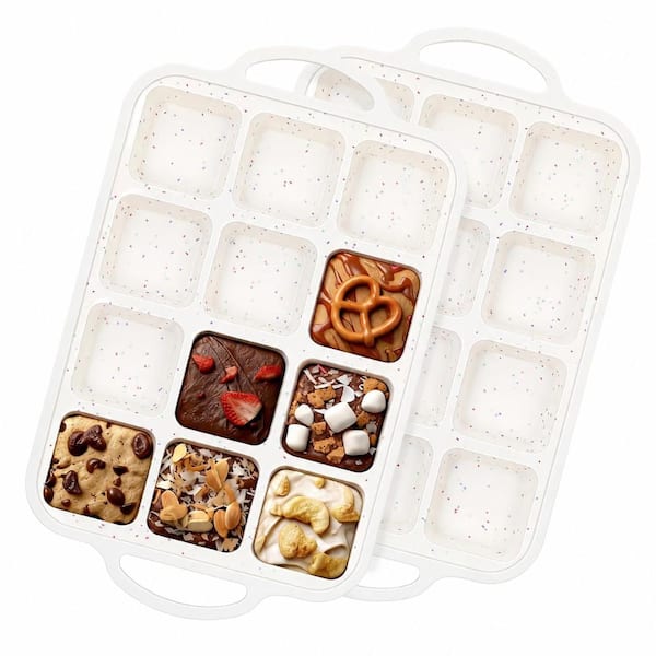 2-Pack 12-Cup Silicone Brownie Pan with Dividers and Metal Reinforced Frame, Nonstick Baking Mold, Cream