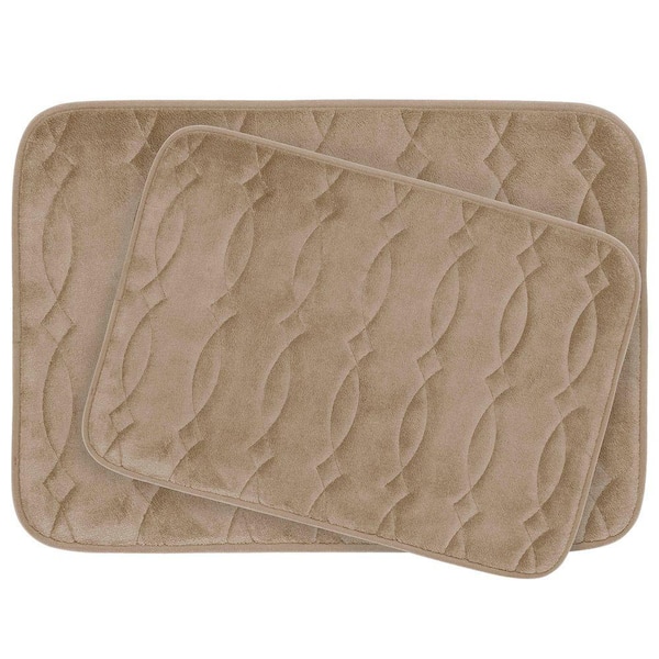 BounceComfort Grecian 17 in. x 24 in./ 20 in. x 34 in. 2-Piece Memory Foam Bath Mat Set in Linen