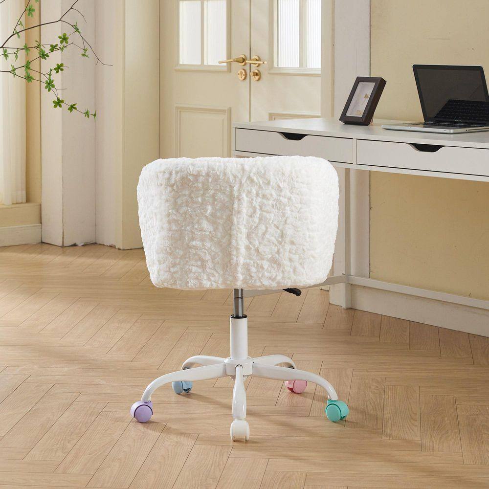 Fabric Upholstered Swivel Task Chair in Ivory w/Metal Base Adjustable Height Desk Chair Home Office Chair Vanity Chair