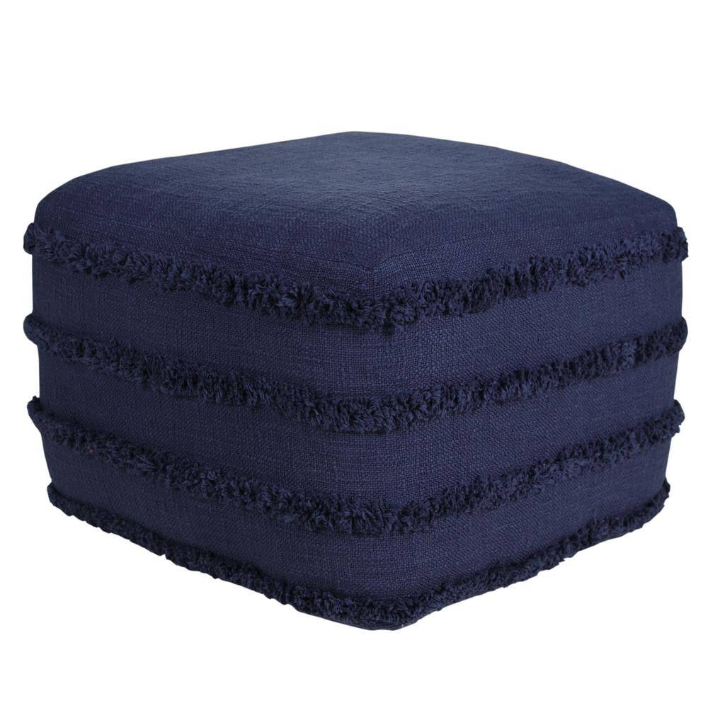 Contemporary Navy Blue Cotton Tufted Pouf Ottoman