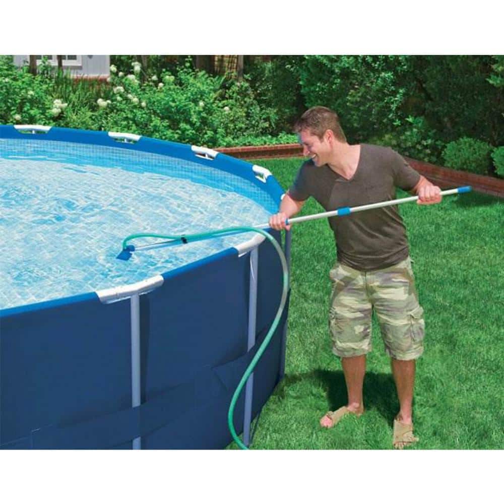 Blue and Silver Aluminum Pool Cleaning Kit with Vacuum and Skimmer