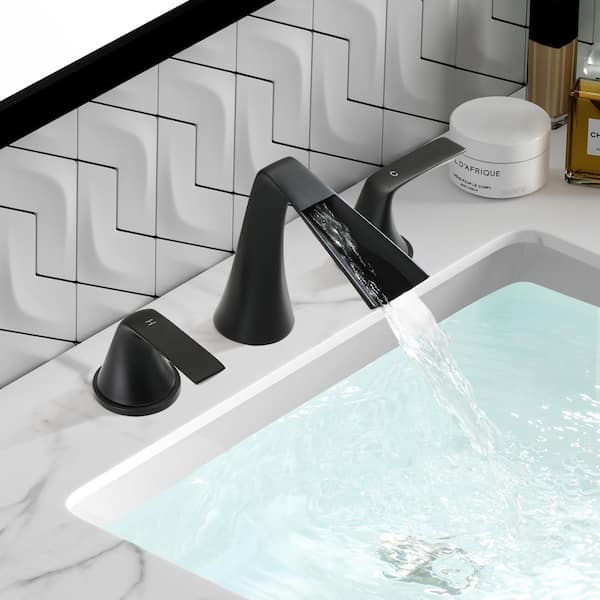 8 in. Widespread 2-Handle 3-Hole Split Brass Bathroom Faucet Set in black