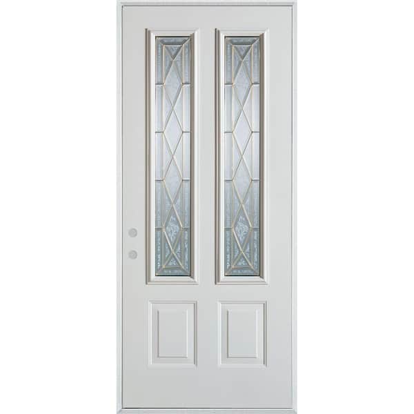 Stanley Doors 32 in. x 80 in. Art Deco 2 Lite 2-Panel Painted White Right-Hand Inswing Steel Prehung Front Door