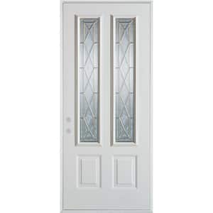 36 in. x 80 in. Art Deco 2 Lite 2-Panel Painted White Steel Prehung Front Door