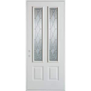 36 in. x 80 in. Art Deco 2 Lite 2-Panel Painted White Right-Hand Inswing Steel Prehung Front Door