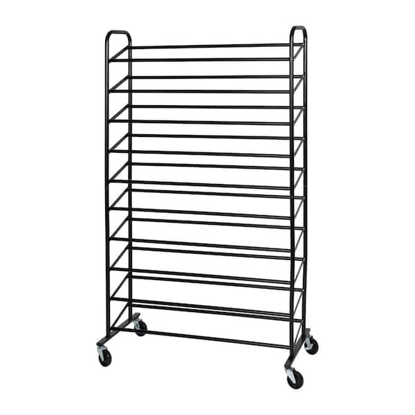 Honey-Can-Do 59 in. H 50-Pair Black Rolling Shoe Rack