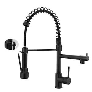 FLG Double Handle Kitchen Sink Faucet With Pull Down Sprayer Single Hole  Commercial Spring Modern Sink Tap in Matte Black CC-0058-MB - The Home Depot