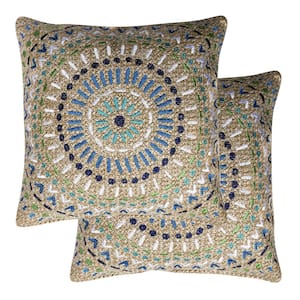 Raffia Medallion Poolside Outdoor Square Throw Pillow (2-Pack)