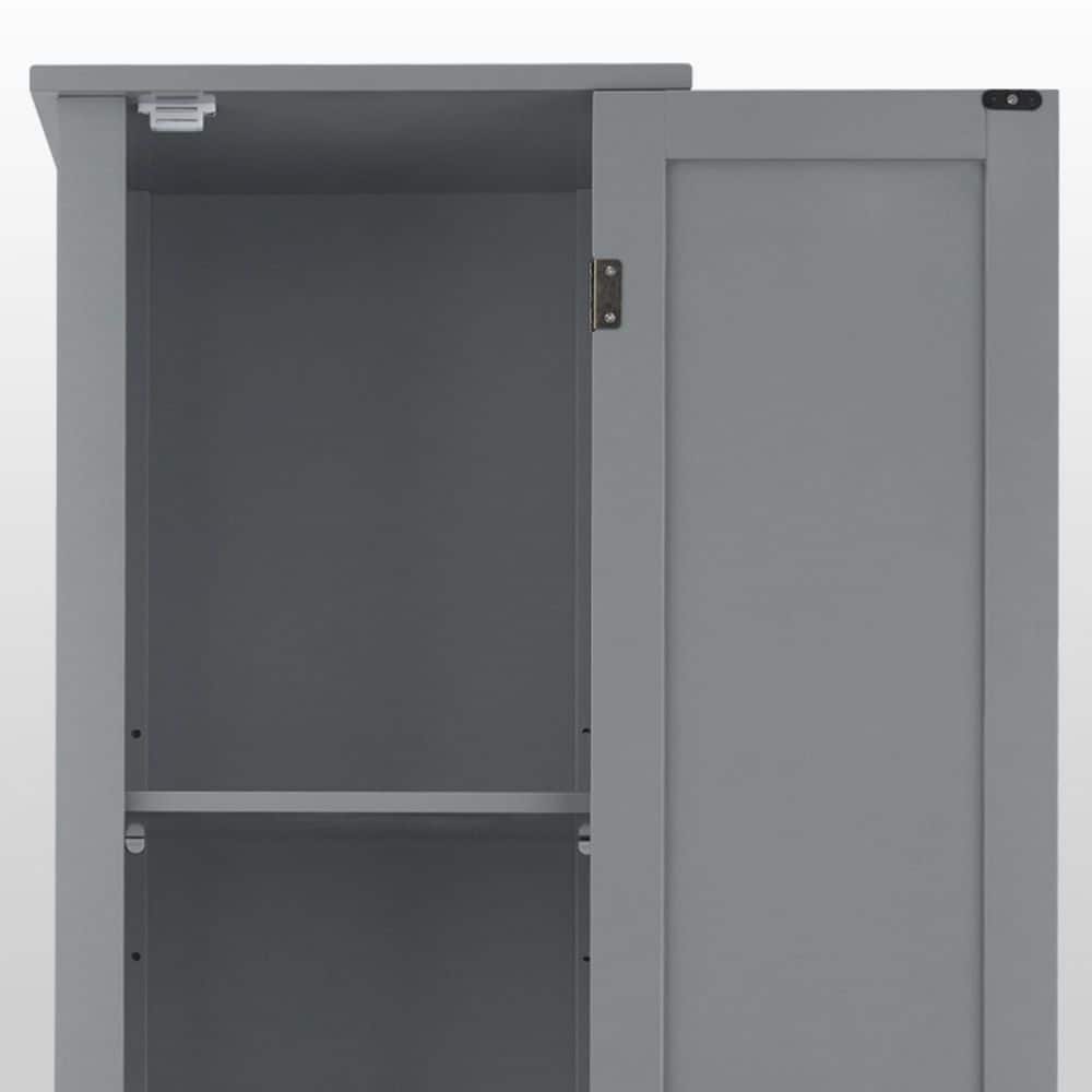 Gray Engineered Wood Linen Tower Cabinet with Adjustable Shelving