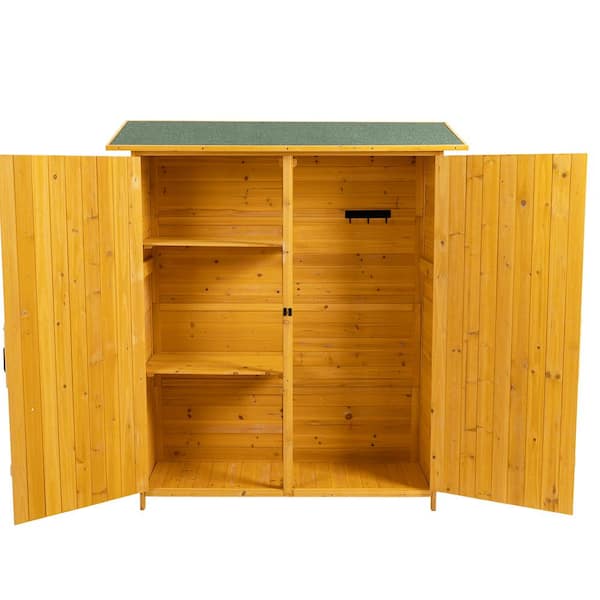 Siavonce 56 in. L x 19.5 in. W x 64 in. H Wooden Tool Storage Shed Outdoor Storage Shed with Lockable Door, Natural, 7.58 sq. ft.