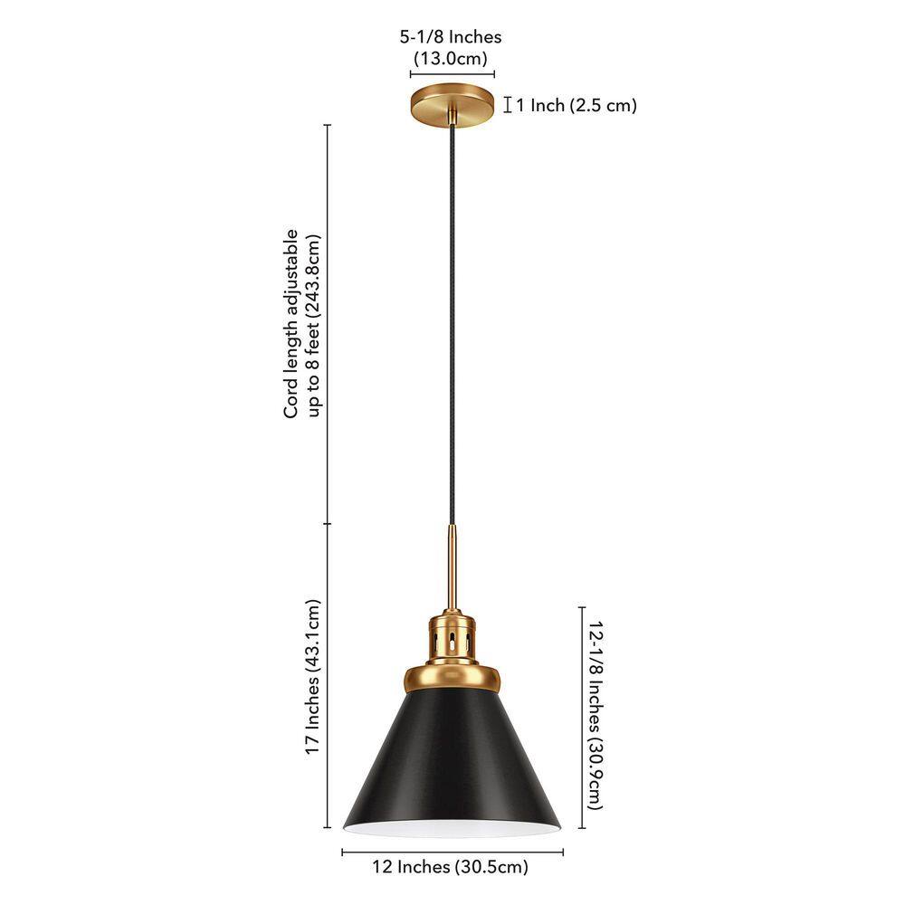 Zeno 12" Industrial Cone-Shaped Pendant - Brushed Brass and Blackened Bronze