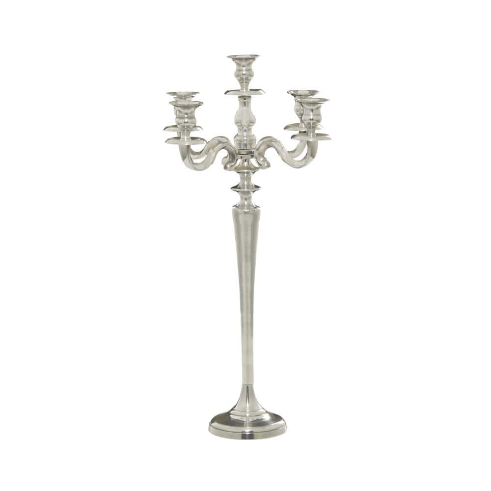 Tall Silver Aluminum 5-Holder Traditional Candelabra