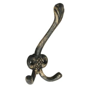 Decorative 5-13/20 in. Antique Brass Single Hat and Double Coat Hook