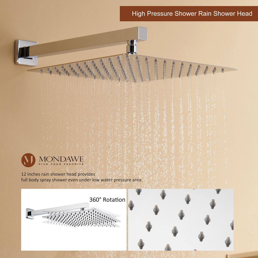 12 Inch Chrome LED Wall Mounted Rain Shower System with Handheld and Body Jets