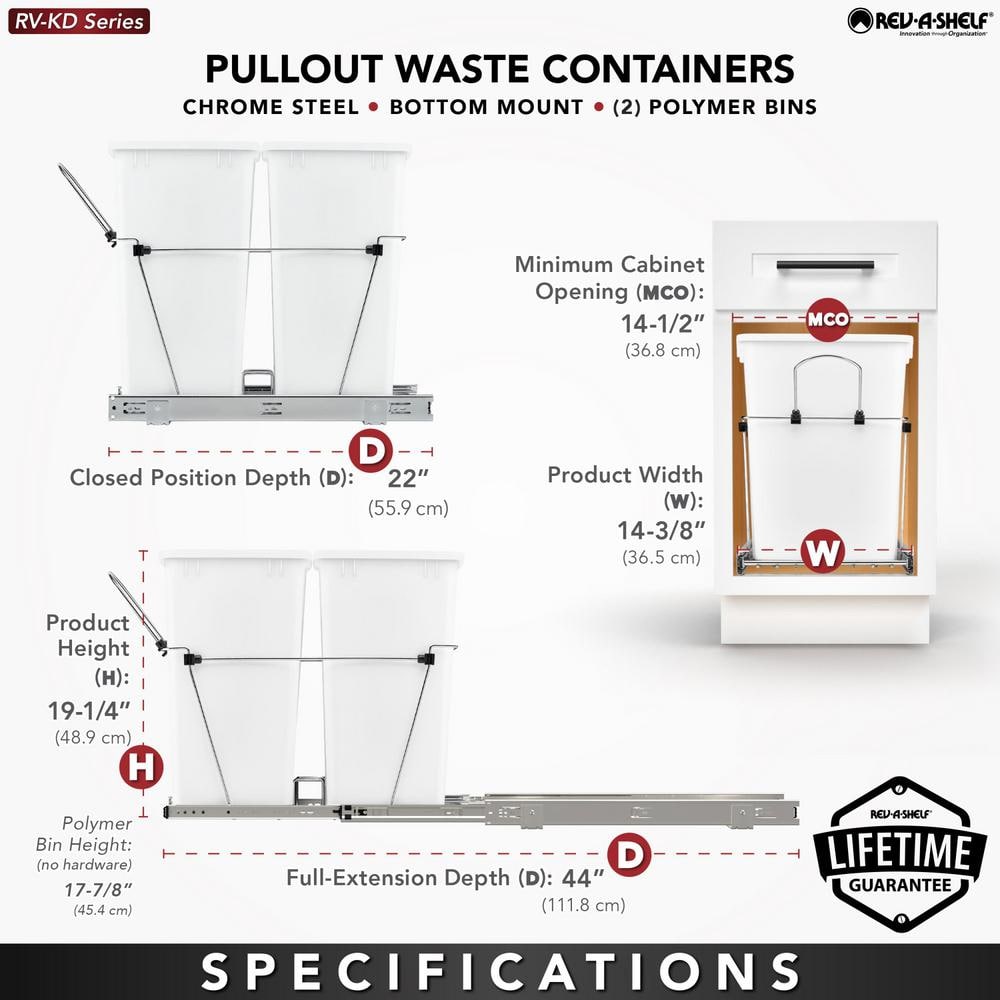 Double Pull-Out Waste Bin Containers with Red and Black Plastic Bins