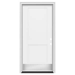 36 in. x 80 in. 2 Panel Flat Left-Hand/Inswing Modern White Steel Prehung Front Door w/Brickmould, ADA Accessible