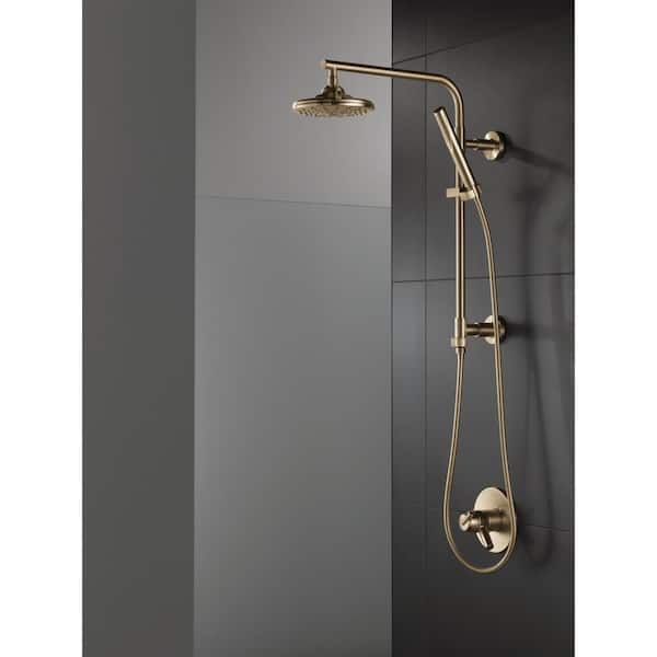 Emerge Gold Round Contemporary Gold 18 in. Column Shower Bar in Lumicoat Champagne Bronze