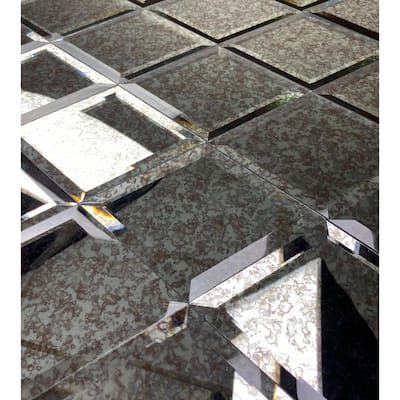 Reflections Antique Silver Beveled Diamond 6 in. x 8 in. Glass Peel and Stick Tile (13.3 Sq. Ft./Case)