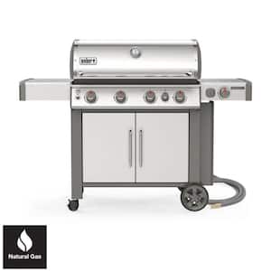 Genesis II S-435 4-Burner Natural Gas Grill in Stainless Steel with Built-In Thermometer and Side Burner