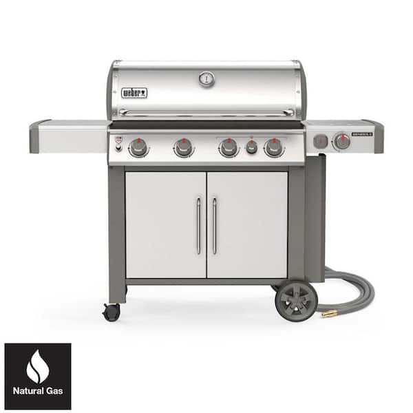 Weber Genesis II S-435 4-Burner Natural Gas Grill in Stainless Steel with Built-In Thermometer and Side Burner