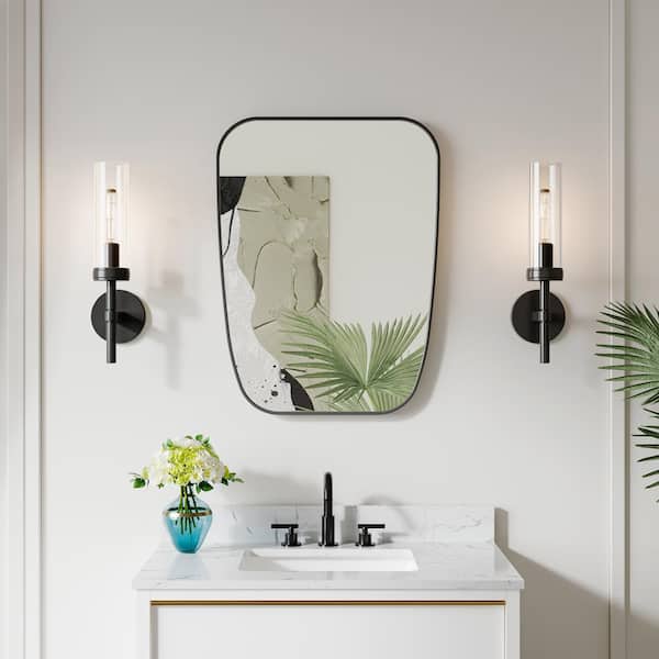 24 in. W x 32 in. H Novelty Anodized Aluminum Framed Wall-Mounted Bathroom Vanity Mirror in Matte Black