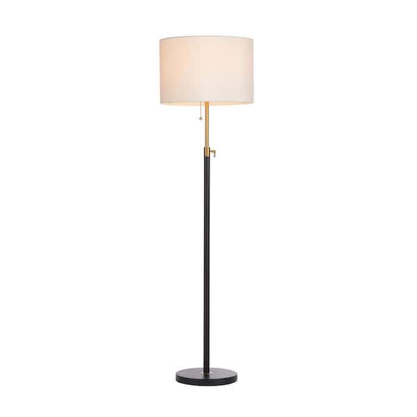 65 in. Adjustable Black and Brass Metal Floor Lamp with Pull Chain Switch
