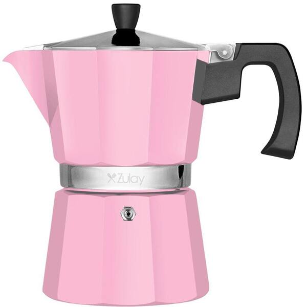 Zulay Kitchen 3-Cup Premium Moka Pot Stovetop Espresso Maker-Pink