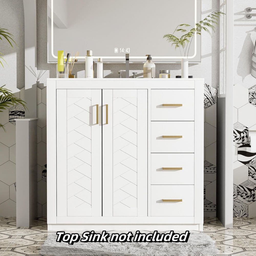 35.3 in. Solid Wood Frame Bath Vanity Cabinet without Top in White with Right-Side Drawers and Soft Closing Doors price history on PriceWatchPro