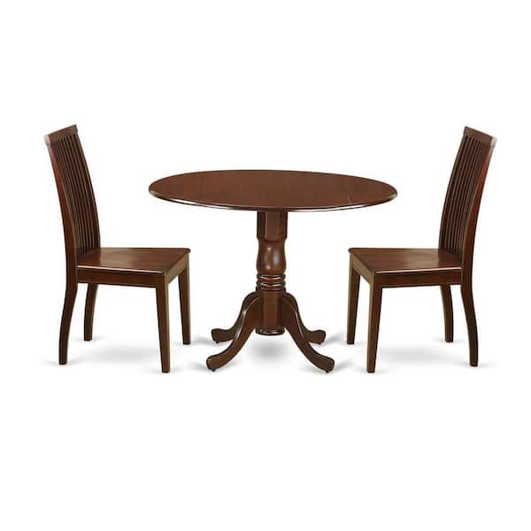 East West Furniture 3-Piece Mahogany Finish Solid Wood Top - Dining Room Set - Seats 4