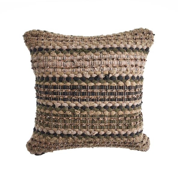LR Home Loop Beige and Brown Stripes Hypoallergenic Polyester 18 in. x 18 in. Throw Pillow