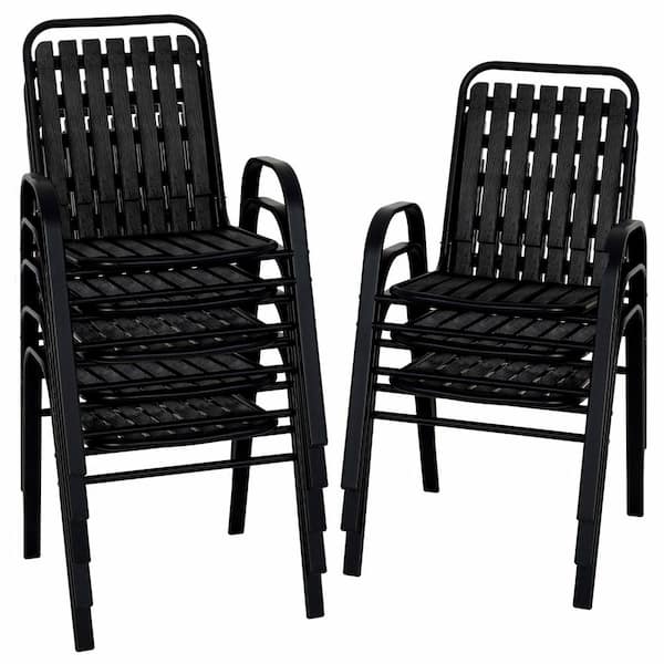 Plastic Outdoor Dining Chair Set of 8 with Armrests, Outdoor Stackable Bistro Chairs for Lawn Backyard