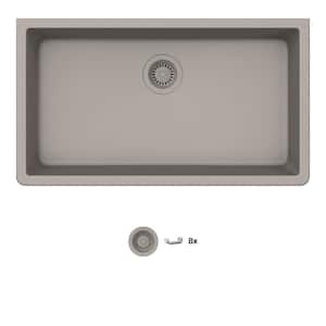 Stonehaven 33 in. Undermount Single Bowl Taupe Ice Granite Composite Kitchen Sink with Taupe Strainer