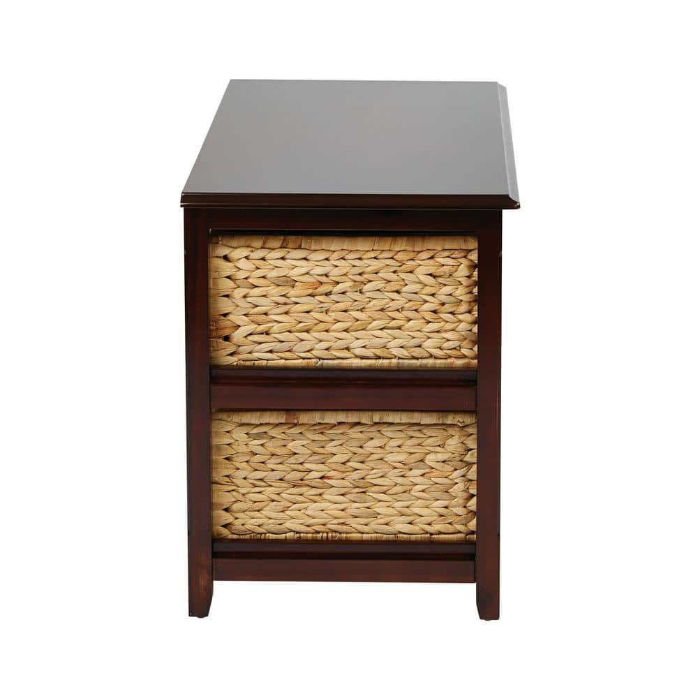 Espresso Finish 2-Tier Storage Tower with Natural Sea Grass Baskets