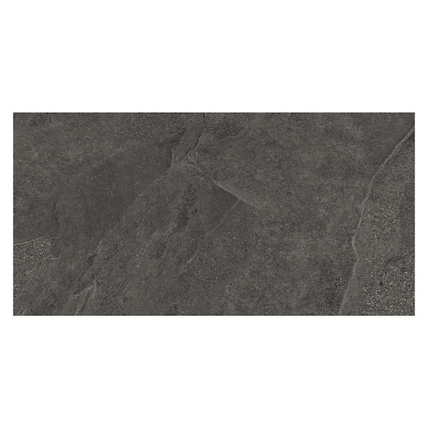 ANDOVA Kaia Noctura Black 12 in. x 24 in. Stone Look Matte Porcelain Wall and Floor Tile Sample