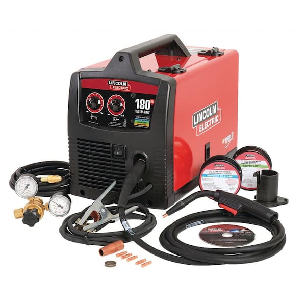 Lincoln Electric 180 Amp Weld-Pak 180 HD MIG Wire Feed Welder with Magnum 100L Gun, Gas Regulator, MIG and Flux-Cored Wire, 230V