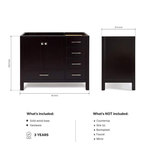Cambridge 42 in. Freestanding Bathroom Vanity Cabinet without Top in Espresso (Assembled)