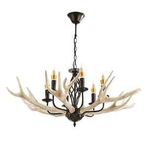 35.4 in. 6-Light Brown Retro Resin Antler Candelabra Chandelier for Dining Room, Kitchen, Living Room