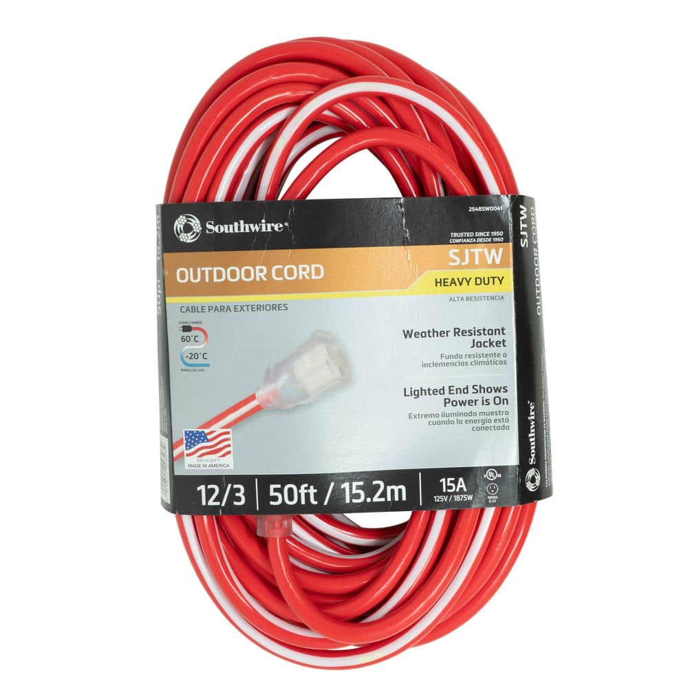 Southwire 50 ft. 12/3 SJTW Hi-Visbility Multi-Color Outdoor Heavy-Duty Extension Cord with Power Light Plug