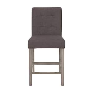 Leila 25 in Charcoal Brown Full Back Wood Frame Cushioned Counter Height Stool with Fabric Seat